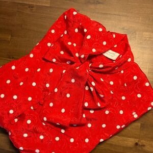 Schroder Sport Petite Red Polka Dot Pleated Bow Neck Midi Secretary Dress Size 8